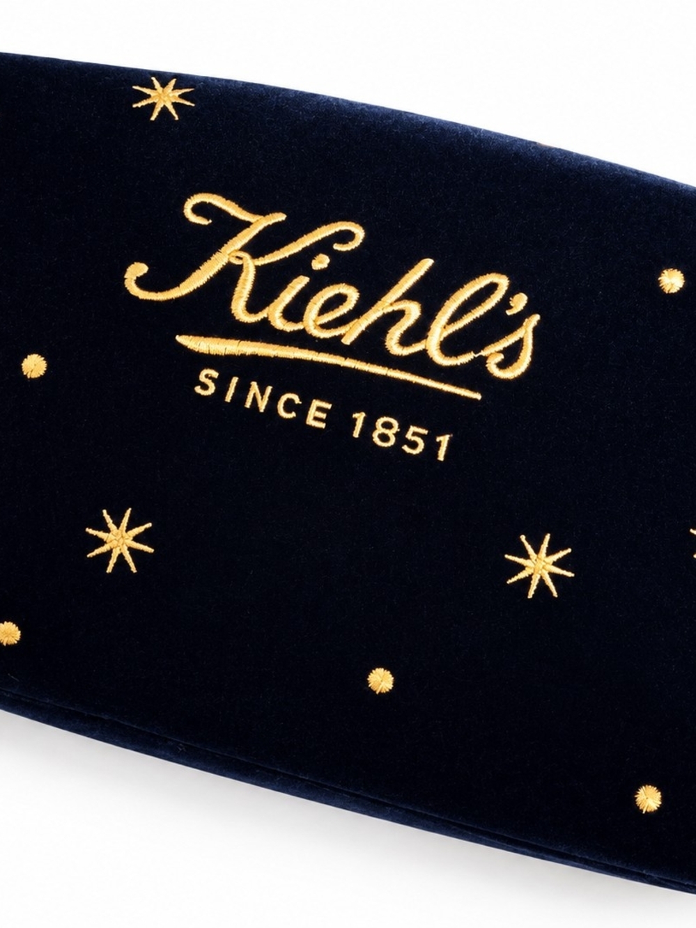 Kiehl's Navy Velvet Pouch with Gold Star Embroidery